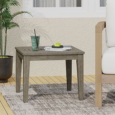 TEINIE 20" Square Outdoor Acacia Wood Side Table Grey Finish