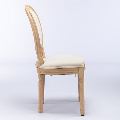 Aoolive 2 Pieces French Style Rubber Wood Dining Chairs, Linen Upholstered Accent Armless Chairs