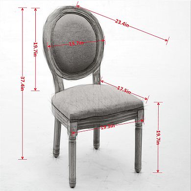 Aoolive 2 Pieces French Style Rubber Wood Dining Chairs, Linen Upholstered Accent Armless Chairs