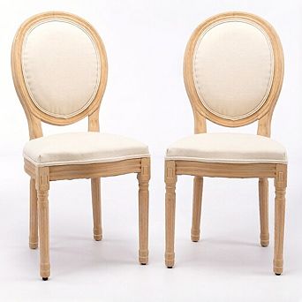 Aoolive 2 pc French Style Rubber Wood Dining Chairs, Linen Upholstered Accent Armless Chairs