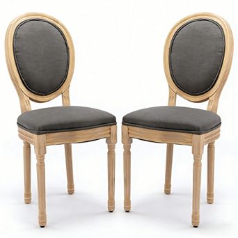Aoolive 2 pc French Style Rubber Wood Dining Chairs, Linen Upholstered Accent Armless Chairs