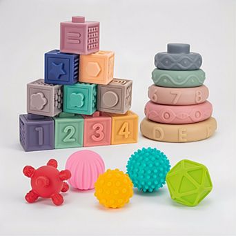 3-in-1 Stacking Blocks Set, 23 pc for Sensory Development and Gentle Play