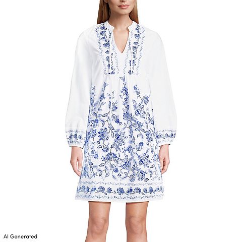 Женские платья Lands' End Long Sleeve Voile Tie Neck Dress