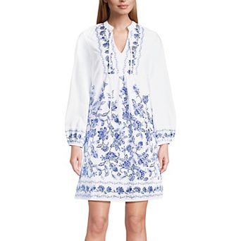 Women's Lands' End Long Sleeve Voile Tie Neck Dress