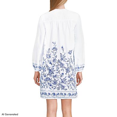 Women's Lands' End Long Sleeve Voile Tie Neck Dress