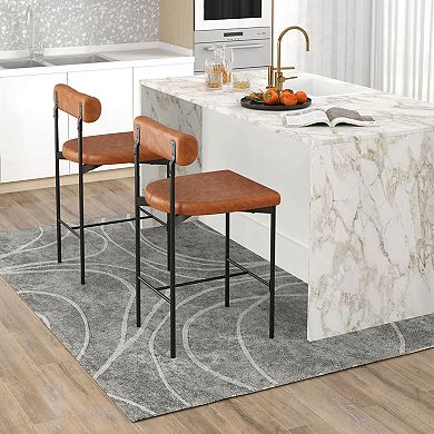Costway 26" Upholstered Bar Stools Set of 4 with Padded Cushion & Backrest Footrest