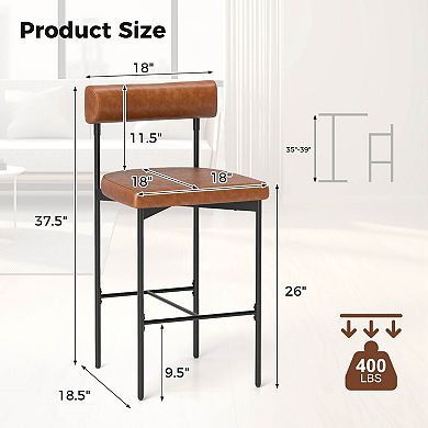 Costway 26" Upholstered Bar Stools Set of 4 with Padded Cushion & Backrest Footrest