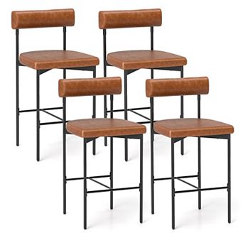Costway 26" Upholstered Bar Stools Set of 4 with Padded Cushion & Backrest Footrest