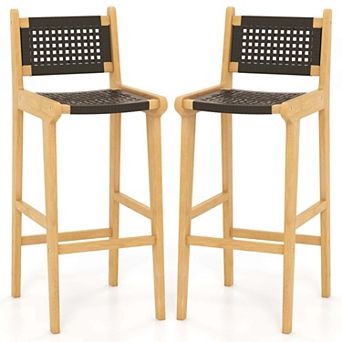 Costway 30" Teak Wood Bar Chair with Backrest & Footrest Bar Height Chair for Deck