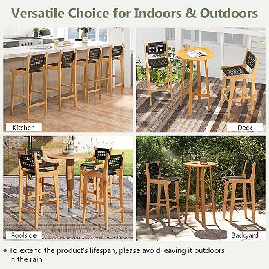 Costway 30" Teak Wood Bar Chair with Backrest & Footrest Bar Height Chair for Deck