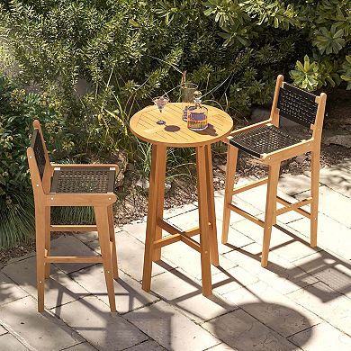 Costway 30" Teak Wood Bar Chair with Backrest & Footrest Bar Height Chair for Deck