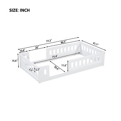 Twin Size Montessori Floor Bed with Guardrails - Wooden Platform Frame for Kids