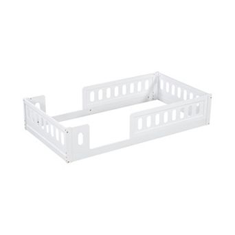 Twin Size Montessori Floor Bed with Guardrails - Wooden Platform Frame for Kids