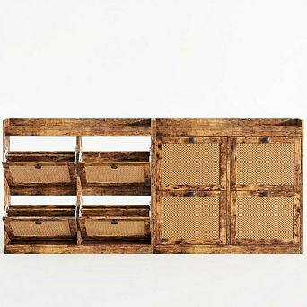 2 pc Wooden Shoe Cabinet, Freestanding Shoe Rack, Rattan Cabinet Doors, Suitable for Entryways
