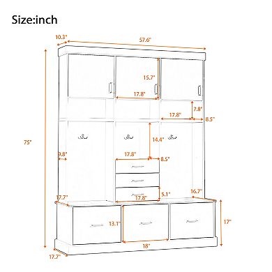 Modern 5-in-1 Entryway Hall Tree with Bench, 6 Drawers & Storage Cabinets