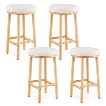 Costway 27" Bar Stools Upholstered Barstools with Boucle Fabric Seats Footrests