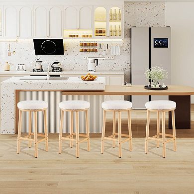 Costway 27" Bar Stools Upholstered Barstools with Boucle Fabric Seats Footrests