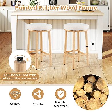 Costway 27" Bar Stools Upholstered Barstools with Boucle Fabric Seats Footrests