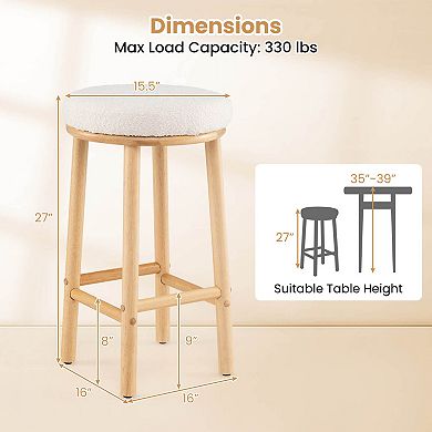 Costway 27" Bar Stools Upholstered Barstools with Boucle Fabric Seats Footrests
