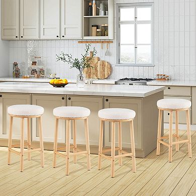 Costway 27" Bar Stools Upholstered Barstools with Boucle Fabric Seats Footrests