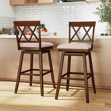 Costway 29" Bar Stool Wooden Chair with Contoured Backrest Swivel Padded Seat for Kitchen