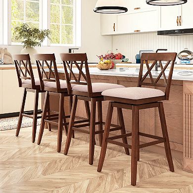 Costway 29" Bar Stool Wooden Chair with Contoured Backrest Swivel Padded Seat for Kitchen