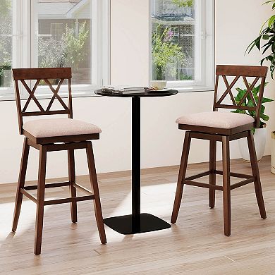 Costway 29" Bar Stool Wooden Chair with Contoured Backrest Swivel Padded Seat for Kitchen