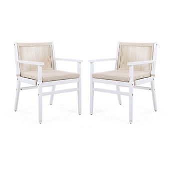 TEINIE Outdoor Dining Chairs Set of 2, Acacia Wood Patio Armchair with Rope Design Back