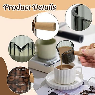 Great Ambitions 2-Pc 4oz Espresso Cups, Wood Handle Demitasse & Frothing Pitcher Set