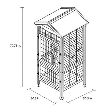 Large 70" Indoor-Outdoor Wooden Birdcage with 3 Front Doors & 2 Perches