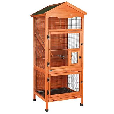 Large 70" Indoor-Outdoor Wooden Birdcage with 3 Front Doors & 2 Perches