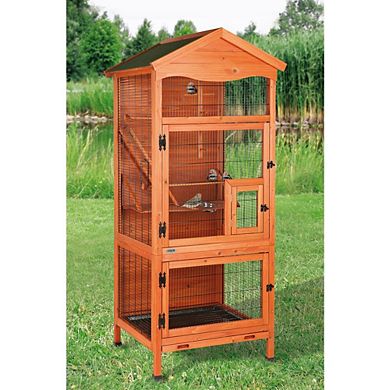Large 70" Indoor-Outdoor Wooden Birdcage with 3 Front Doors & 2 Perches