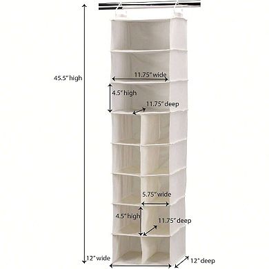 Hanging Shoe Organizer, Slim Design, 10 Pockets, 3 Shelves, Polyester, Space Saver