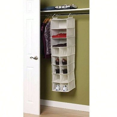 Hanging Shoe Organizer, Slim Design, 10 Pockets, 3 Shelves, Polyester, Space Saver