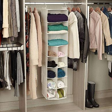 Hanging Shoe Organizer, Slim Design, 10 Pockets, 3 Shelves, Polyester, Space Saver