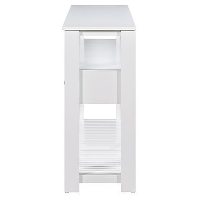 Aoolive 61.5'' Long Entryway Table with 4 Drawers, Vintage Console Table with 3-Tier Open Shelves
