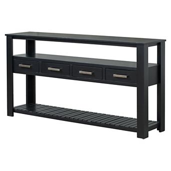 Aoolive 61.5'' Long Entryway Table with 4 Drawers, Vintage Console Table with 3 tier Open Shelves