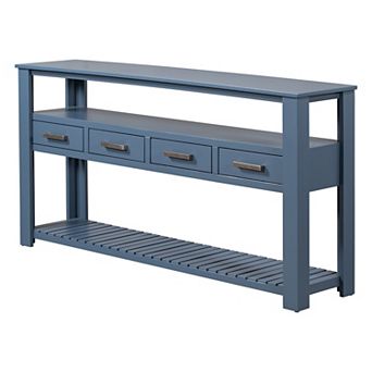 Aoolive 61.5'' Long Entryway Table with 4 Drawers, Vintage Console Table with 3 tier Open Shelves