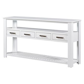 Aoolive 61.5'' Long Entryway Table with 4 Drawers, Vintage Console Table with 3 tier Open Shelves