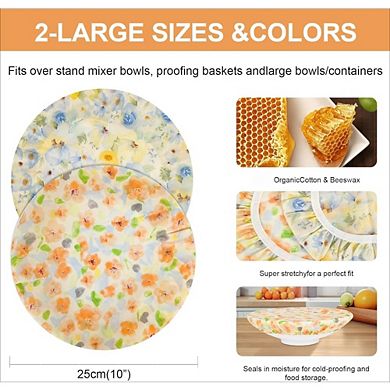 Great Ambitions 2-Pack Large Reusable Bowl Covers: Beeswax Cotton, Elastic, 10" for Proofing/Storage