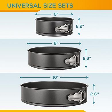 Springform Pan Set of 3 Non-stick Leakproof Round Cake Pan Set Includes 3 Pieces 6" 8" 10"