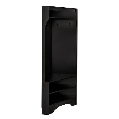 Minimalist Corner Hall Tree with Shoe Bench & 4 Hooks, Entryway Cabinet with Adjustable Shelf
