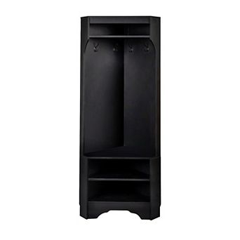 Minimalist Corner Hall Tree with Shoe Bench & 4 Hooks, Entryway Cabinet with Adjustable Shelf