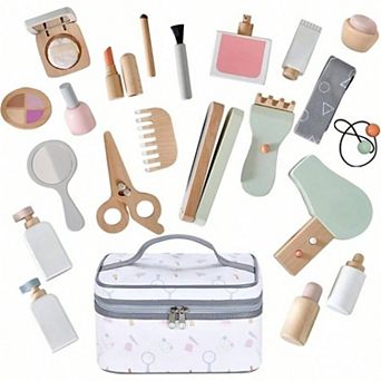 22 pc Wooden Makeup Toy Set for Pretend Play Role Play Salon
