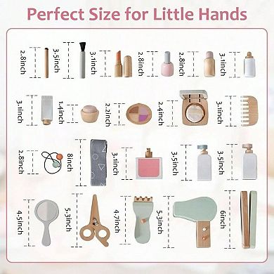 22 PCS Wooden Makeup Toy Set for Pretend Play Role Play Salon