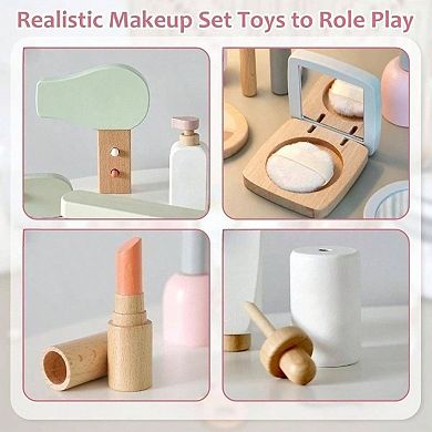 22 PCS Wooden Makeup Toy Set for Pretend Play Role Play Salon