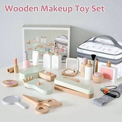 22 PCS Wooden Makeup Toy Set for Pretend Play Role Play Salon