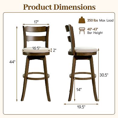 Costway 30.5” Swivel Barstools with Backrest & Upholstered Seat,Footrest for Pub