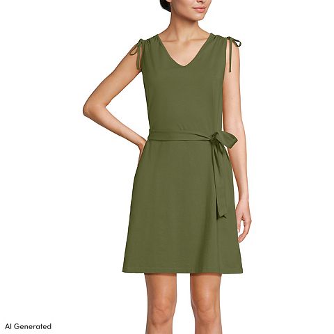 Женские платья Lands' End Cotton Jersey Shoulder Tie Belted Mini Dress