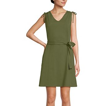 Women's Lands' End Cotton Jersey Shoulder Tie Belted Mini Dress